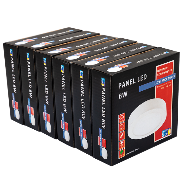 Panel Led Sobrepuesto Pack 6 Unidades Redondo 6W 6500K Luz Día