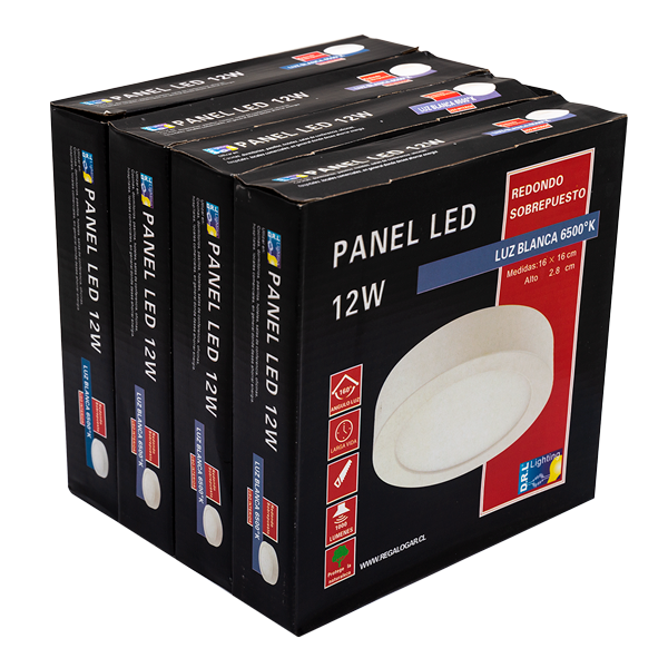 Panel Led Sobrepuesto Pack 4 Unidades Redondo 12W 6500K Luz Dia