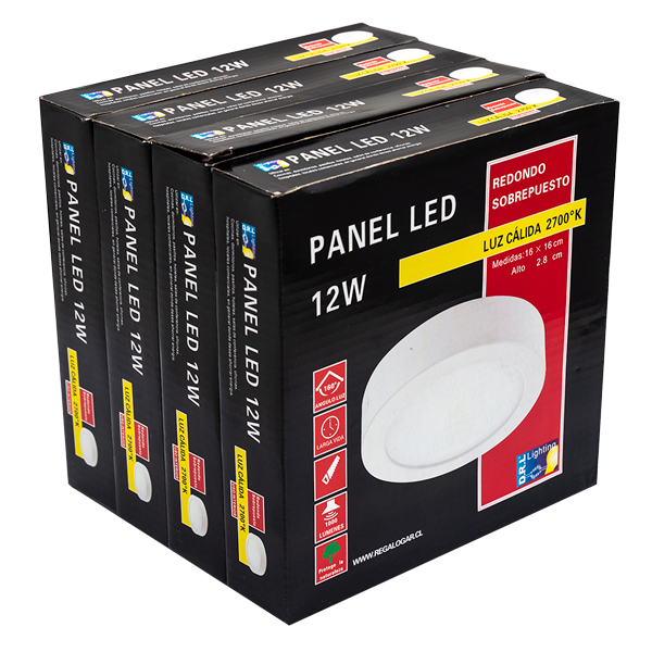 Panel Led Sobrepuesto Pack 4 Unidades Redondo 12W 2700K Blanco Cálido