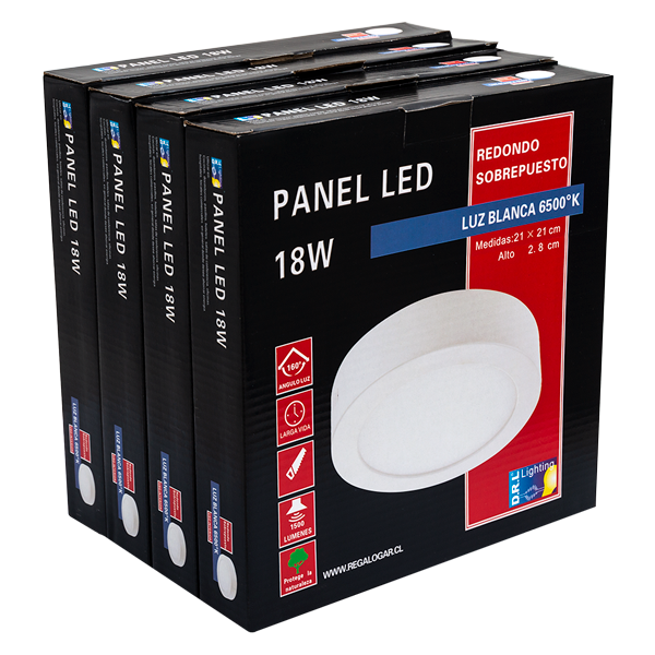 Panel Led Sobrepuesto Pack 4 Unidades Redondo 18W 6500K Luz Día