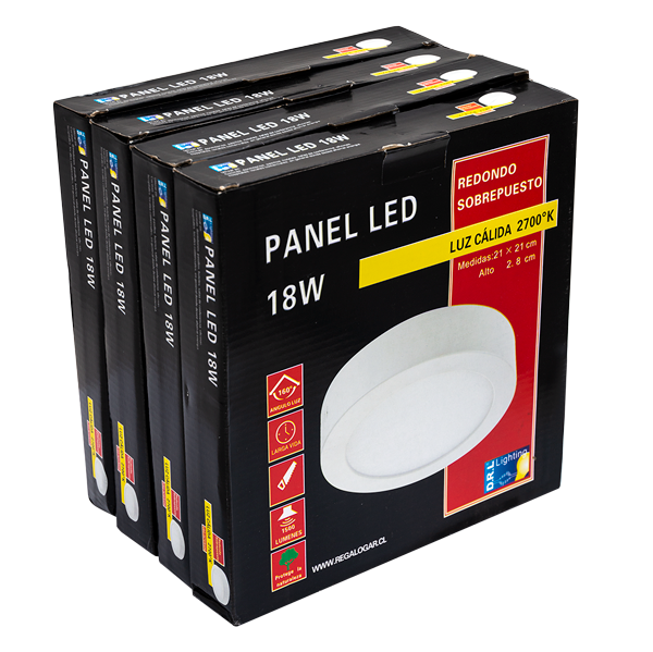 Panel Led Sobrepuesto Pack 4 Unidades Redondo 18W 2700K Blanco Cálido
