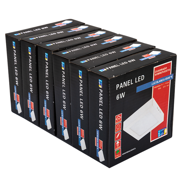 Panel Led Sobrepuesto Pack 6 Unidades Cuadrado 6W 6500K Luz Día
