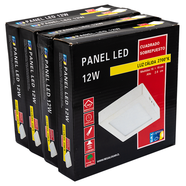 Panel Led Sobrepuesto Pack 4 Unidades Cuadrado 12W 2700K Luz Cálida