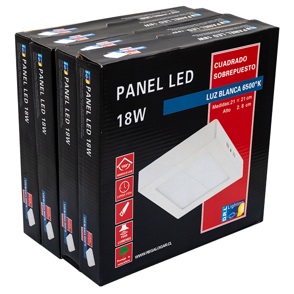 Panel Led Sobrepuesto Pack 4 Unidades Cuadrado 18W 6500 Luz Día