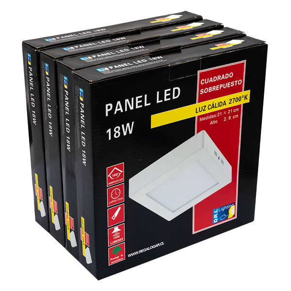 Panel Led Sobrepuesto Pack 4 Unidades Cuadrado 18W 2700K Luz Cálida