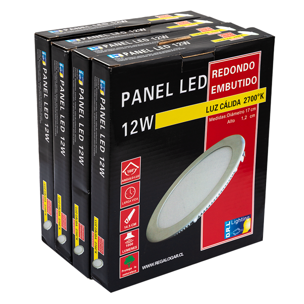 Panel Led Embutido Pack 4 Unidades Redondo 12W 2700K Blanco Cálido