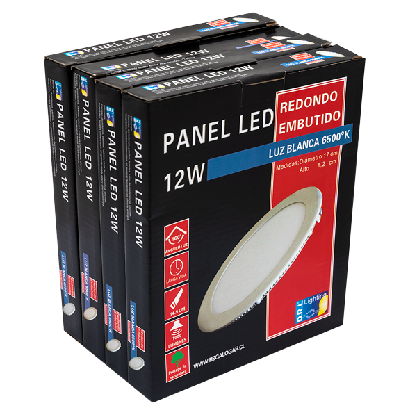 Panel Led Embutido Pack 4 Unidades Redondo 12W 6500K Luz Dia