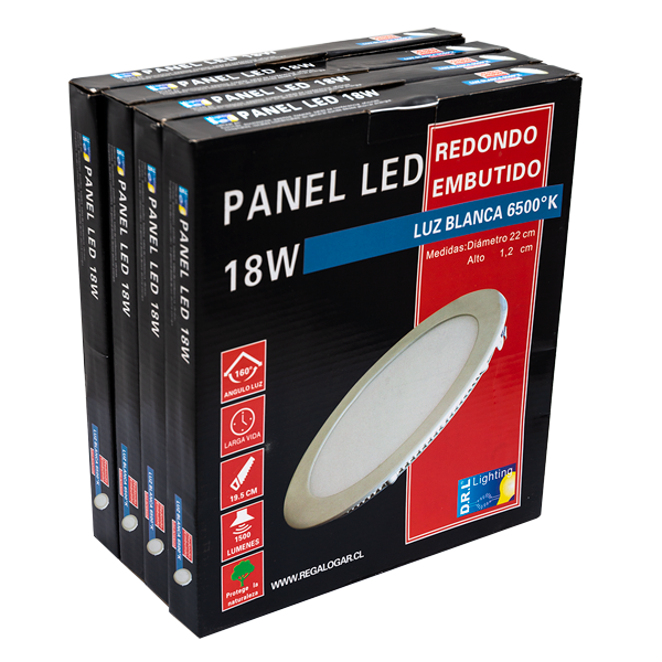 Panel Led Embutido Pack 4 Unidades Redondo 18W 6500K Luz Día
