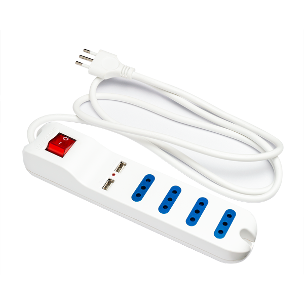 Extension Multiple 4 Posiciones +2 Usb 1,5 Metros C/Interruptor
