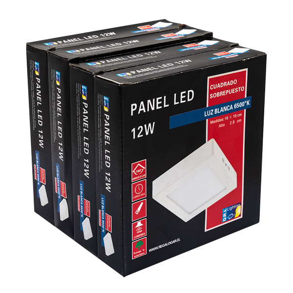 Panel Led Sobrepuesto Pack 4 Unidades Cuadrado 12W 6500K Luz Día